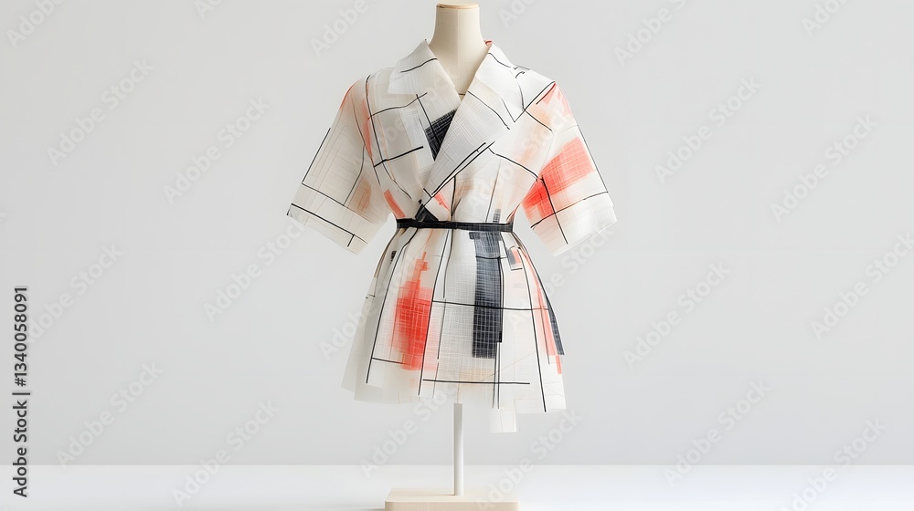 Aufkleber A futuristic and conceptual fashion design that blends digital aesthetics with physical textile construction creating a visually striking and innovative garment