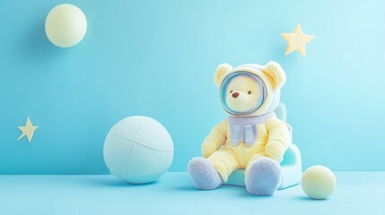 Space Pastel Yellow Moment Right Bear Tiny Blue Spacesuit