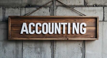 Fototapeta premium accounting lettering on wooden sign board hanging on concrete wall background