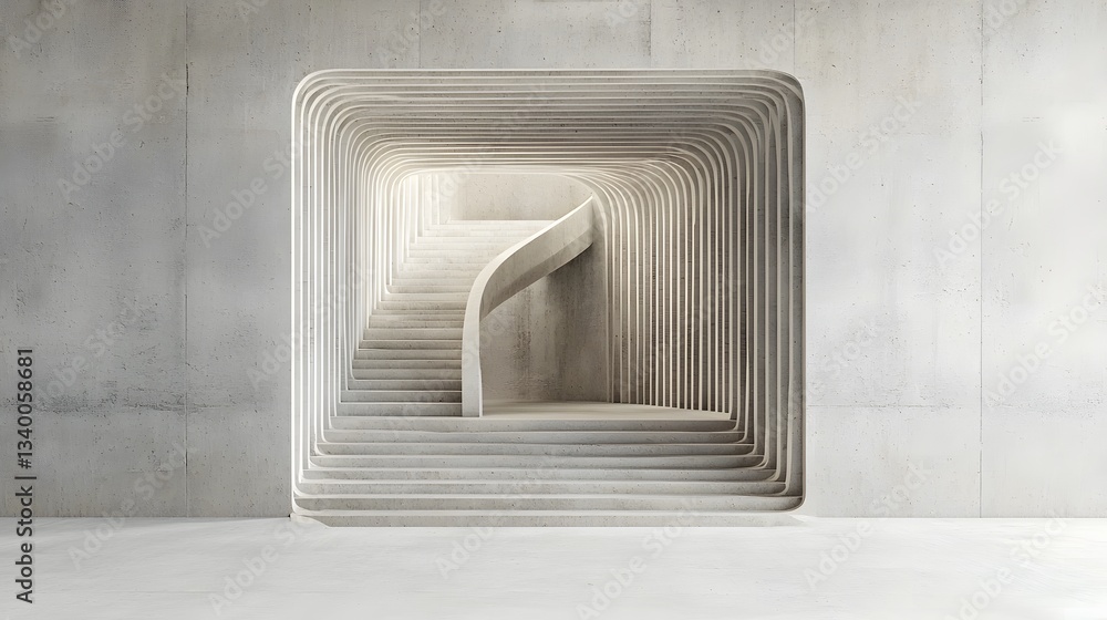 Aufkleber A geometric minimalist composition depicting a three dimensional space that appears to emerge from folded layered planes against a plain white background