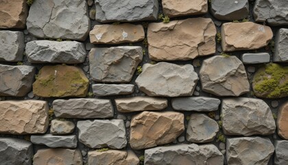 Obraz premium Rugged Outdoor Stone Wall Texture, Natural Earth Tones, Architectural Detail, Close-Up View, Outdoor Environment