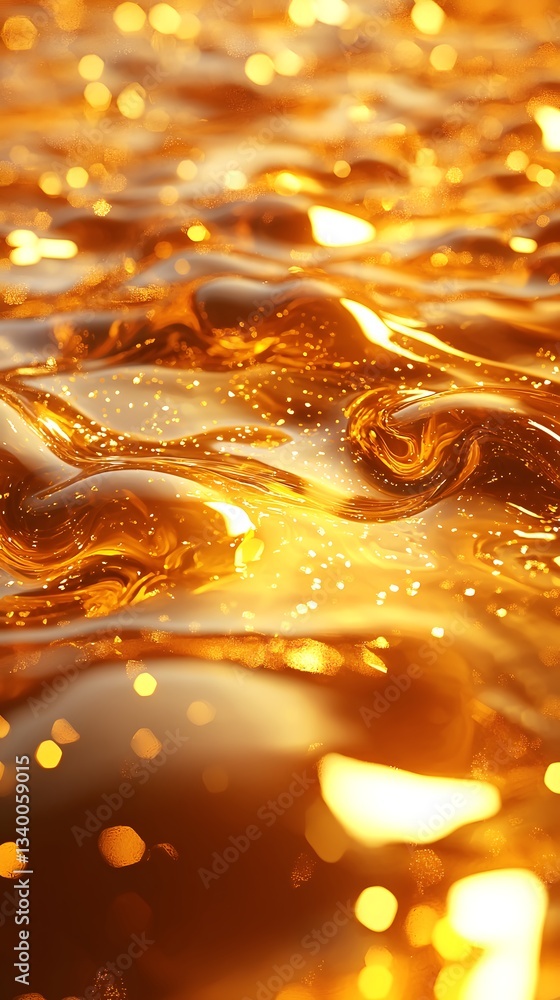Poster beautiful 3d render of water with gold and white bubbles creating an abstract fluid design with text