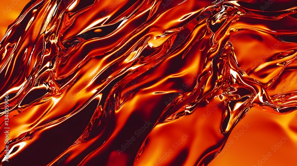 Poster intense red liquid flowing in a fluid motion creating an abstract background with depth and vivid co