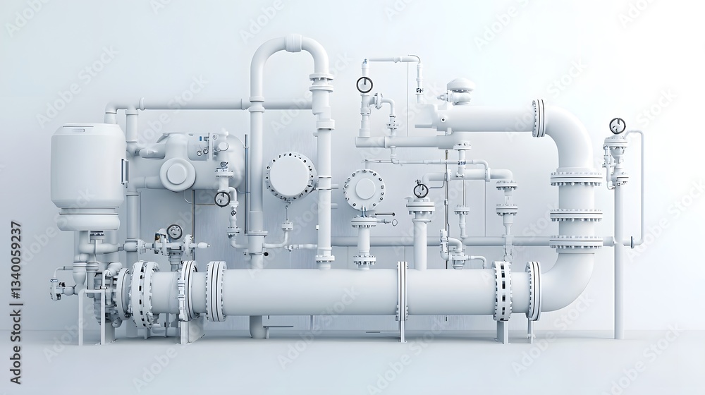Poster a highly detailed and intricate diagram of an interconnected water supply pipe system featuring vari