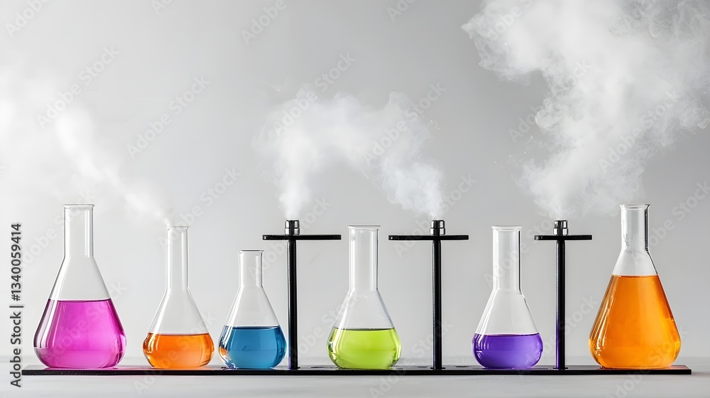 Poster A laboratory scene featuring various scientific instruments and glassware filled with colorful liquids suggesting an ongoing experiment involving unknown or strange energy fields