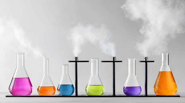 A laboratory scene featuring various scientific instruments and glassware filled with colorful liquids suggesting an ongoing experiment involving unknown or strange energy fields