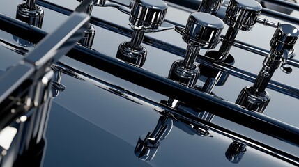 Naklejka premium Engaging 3d render of a bunch of chrome handles in a liquid fluid abstract background with modern aesthetic appeal