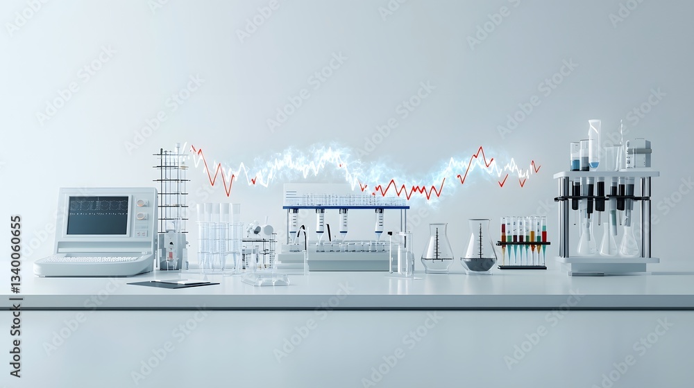 Poster a minimalist depiction of laboratory equipment and technology being disrupted by an unexplained ener