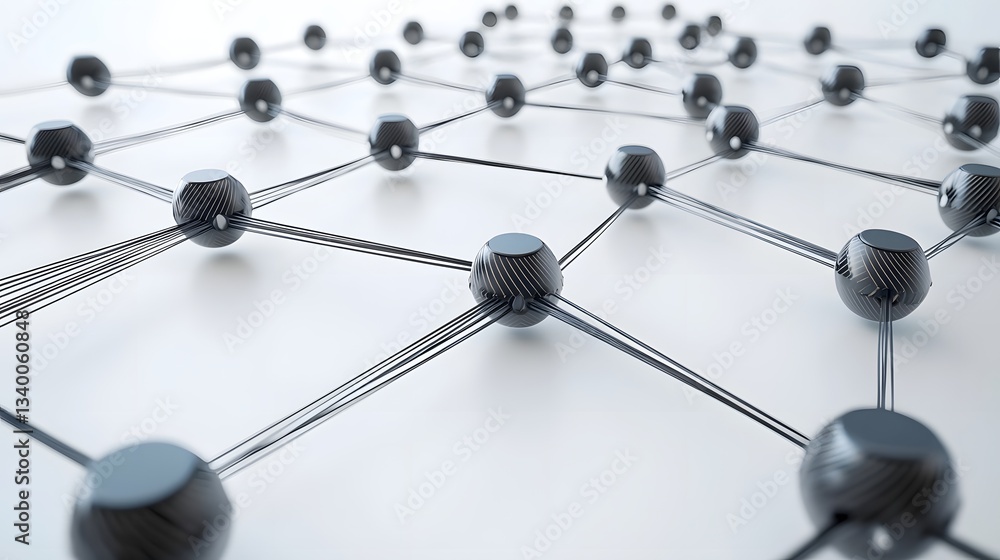 Poster a minimalist futuristic depiction of an interconnected network of geometric shapes showcasing the in
