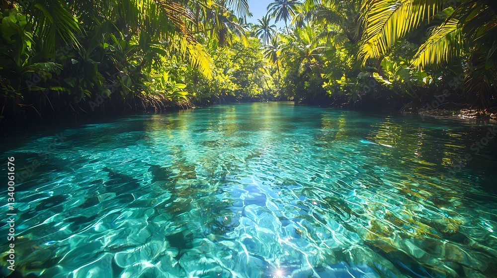 Poster a picturesque pool nestled in the heart of the jungle surrounded by dense greenery creating a hidden