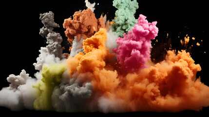 A vibrant display of colored smoke representing cosmic chaos and explosive energy in a stunning visual representation of the universe's dynamics.