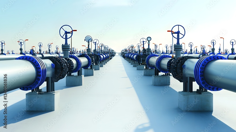 Aufkleber a photo depicting an extensive network of pressurized pipelines transporting various industrial flui