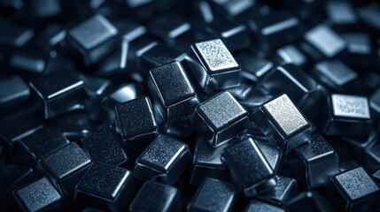Close-up of shiny metallic cubes in abstract arrangement
