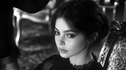 Young Woman With Dark Hair Posing Elegantly