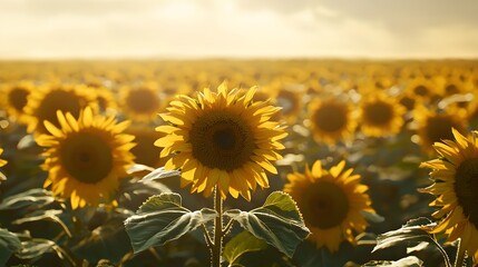 Fototapeta premium A stunning vast field of sunflowers stretching toward the horizon in a picturesque display of natural wonder and beauty
