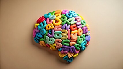 Dyslexia Awareness: Flat Design Macro Photography of Colorful Letters & Brain