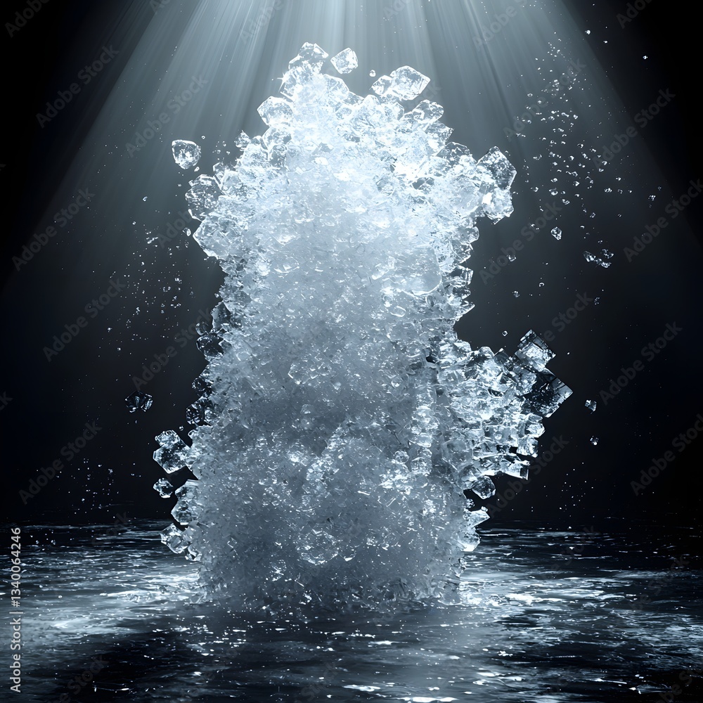 Poster dynamic moment of water splashing into calm surface creating ripples and beautiful reflections of na