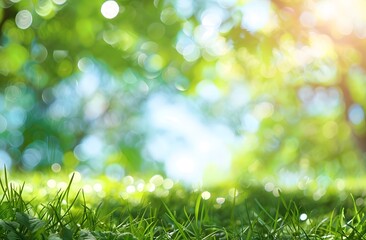 Fototapeta premium Spring Green Bokeh Background with Grass and Sunlight