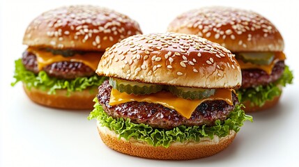 Three Burgers on White Background