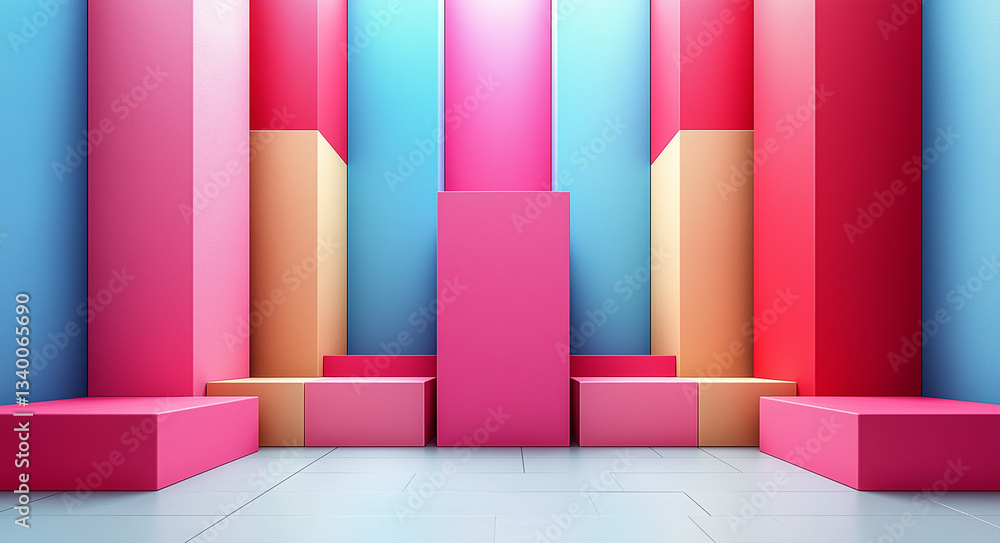 Aufkleber abstract 3d composition of colorful geometric shapes with rounded edges & playful design