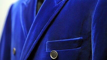Close-up vibrant blue velvet blazer