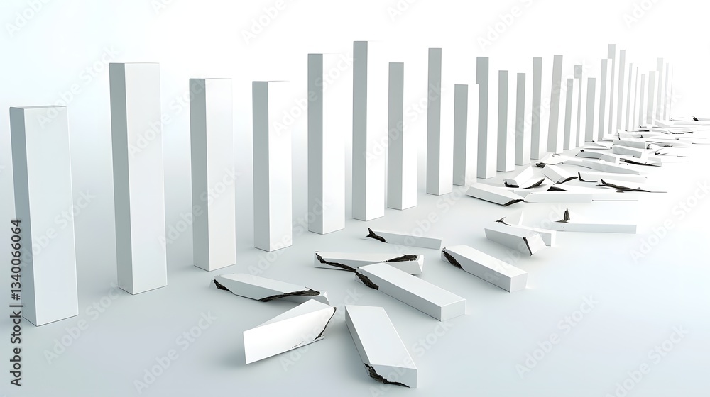 Aufkleber abstract 3d depicting the fractured and disrupted state of global trade with broken white walls symb