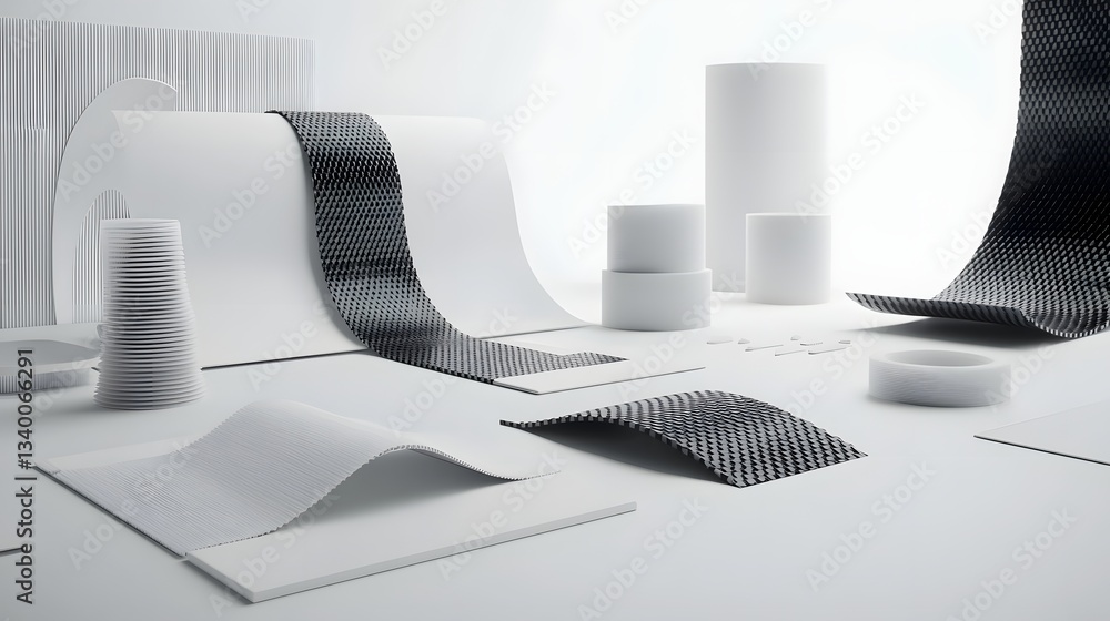 Poster Abstract composition of intricate carbon fiber patterns and minimalist shapes exploring the innovative possibilities in modern design