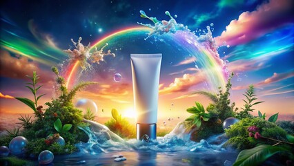 Eco-Friendly Aftershave Balm Tube with Water Splash & Rainbow Gradient Overhead Shot