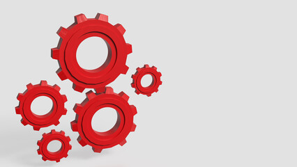 The Red Gear on white Background for engineering concept 3d Rendering.