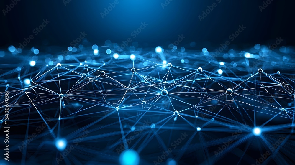 Poster abstract visualization of quantum entanglement depicting particles connected by intricate invisible 