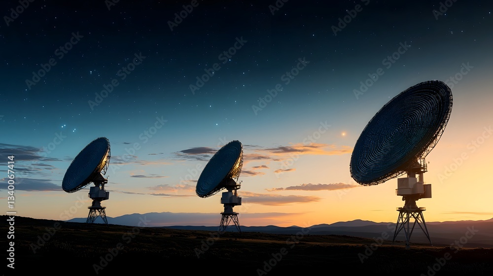 Aufkleber Advanced radio telescopes scanning the night sky deciphering enigmatic signals from the farthest reaches of the cosmos using sophisticated algorithms and data analysis techniques