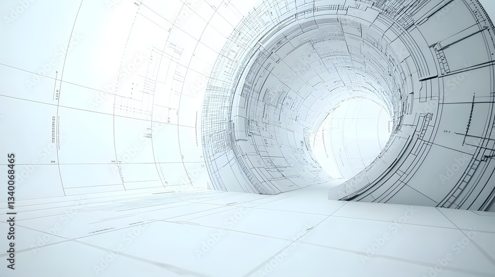 Poster an abstract futuristic tunnel like structure with a curved distorted shape that creates the impressi
