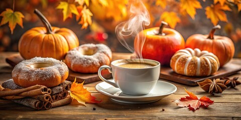 Fall Pumpkin Spice Treats Coffee Donuts Autumn