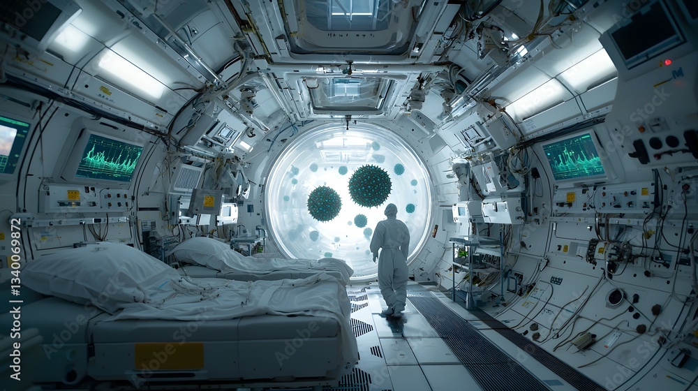 Poster An advanced sterile laboratory module designed for conducting scientific experiments in a controlled zero gravity environment