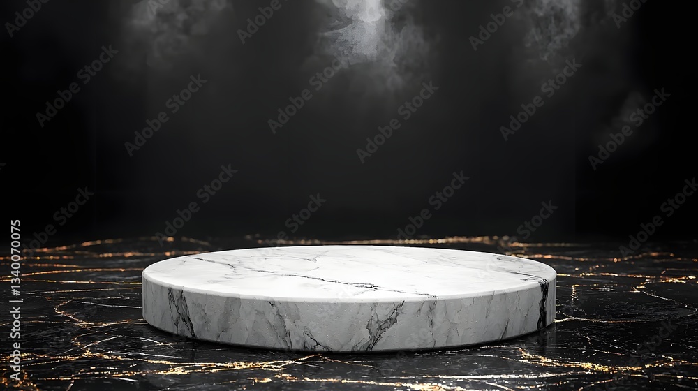 Poster stunning marble table set against a deep black background highlighting sophisticated design and mode