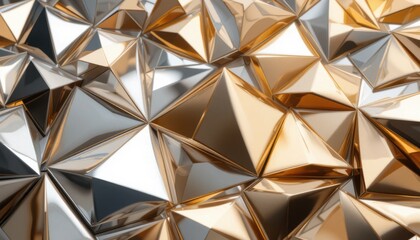 Luxurious High-Gloss Metallic Triangles in Silver, Gold, and Bronze Reflective Art Design