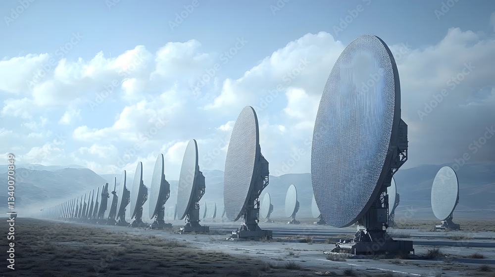 Aufkleber an array of advanced satellite dishes and radar antennas forms a defensive shield to guard a militar