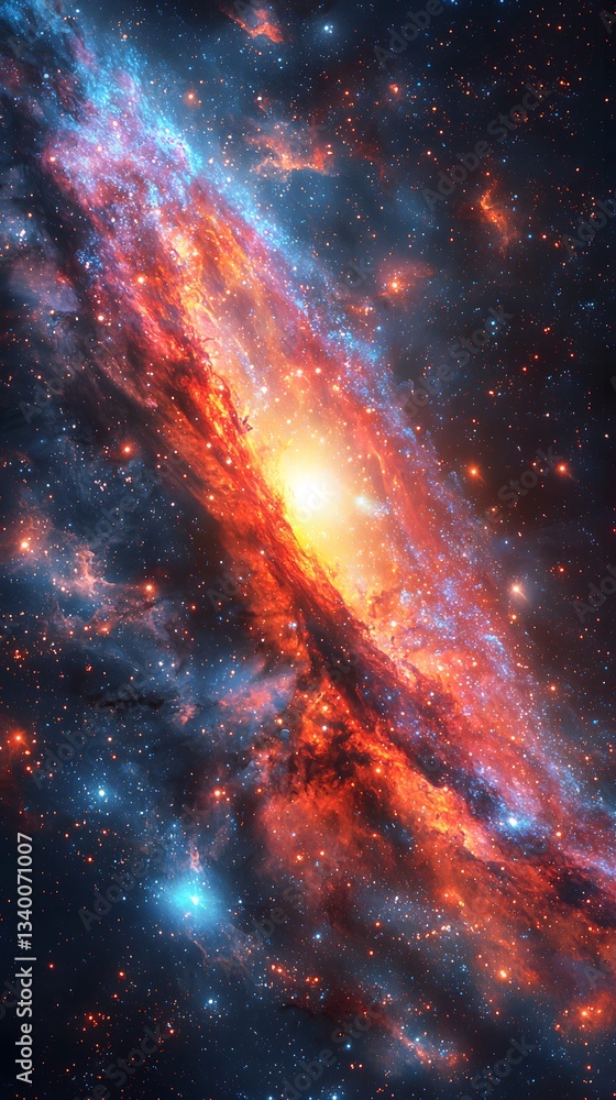 Poster a very colorful galaxy displaying a stunning array of stars and nebulae in a vibrant cosmic landscap