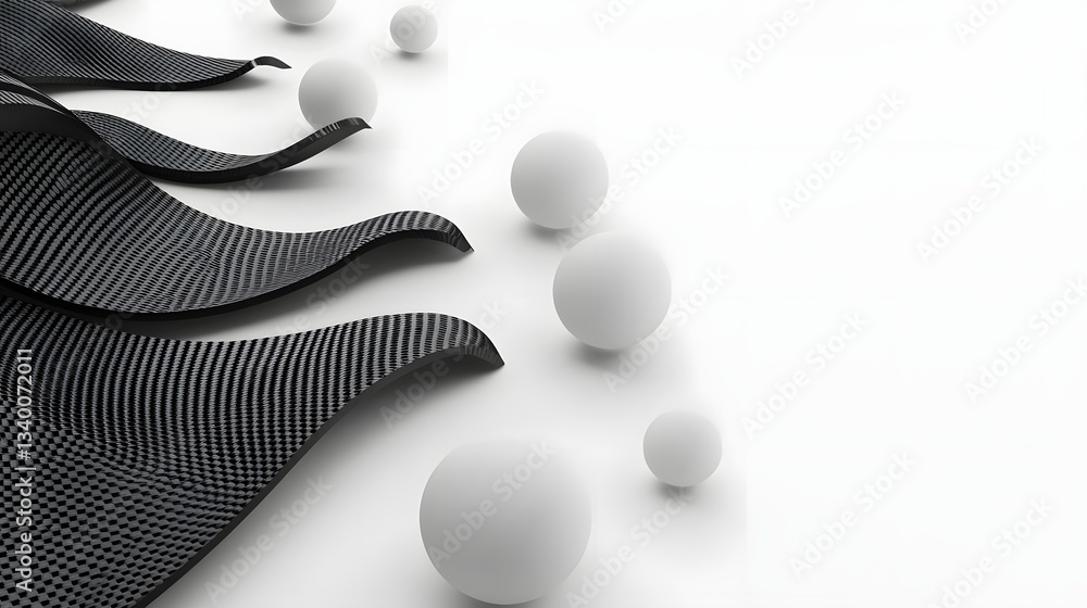 Poster an representation of interlocking carbon fiber layers seamlessly blending into abstract geometric me