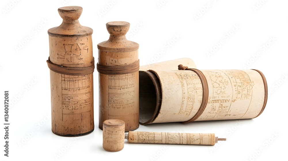 Poster ancient scrolls and documents holding untold scientific discoveries and knowledge from the past wait