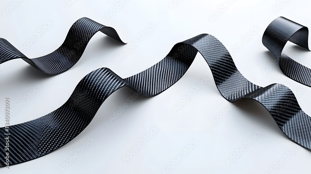 Poster Captivating image showcasing the intricate and dynamic weave of carbon fiber material against a minimalist white backdrop creating a striking high tech visual design