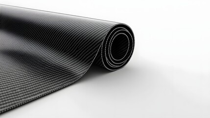 Close up of a tightly woven carbon fiber material its intricate pattern creating a sophisticated and minimalist visual texture against a plain white backdrop