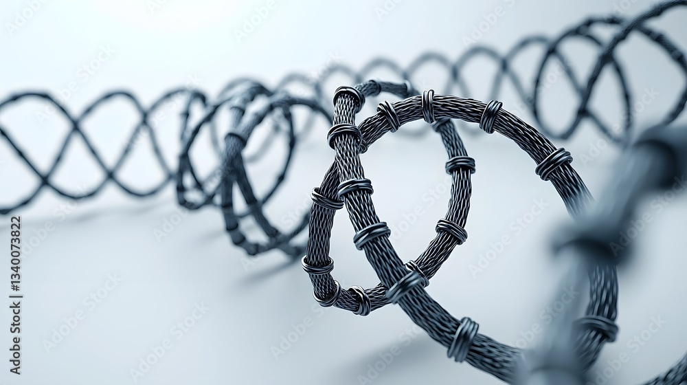 Poster close up of an abstract intertwined carbon fiber mesh forming dynamic organic shapes against a clean