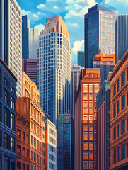 Fototapeta premium A picturesque cityscape featuring modern and classical high-rise buildings