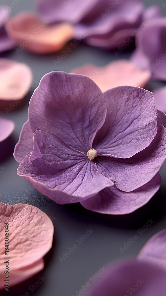 Poster Close-up of a single flower placed elegantly on a table creating a serene mood in a beautiful garden setting