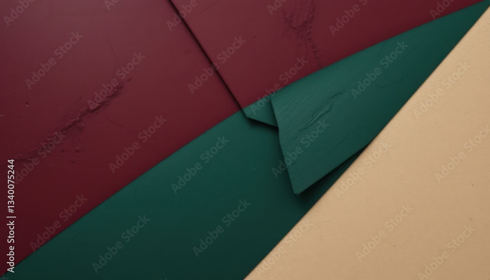 Poster abstract composition of triangular overlaps in deep burgundy and forest green, textured matte finish