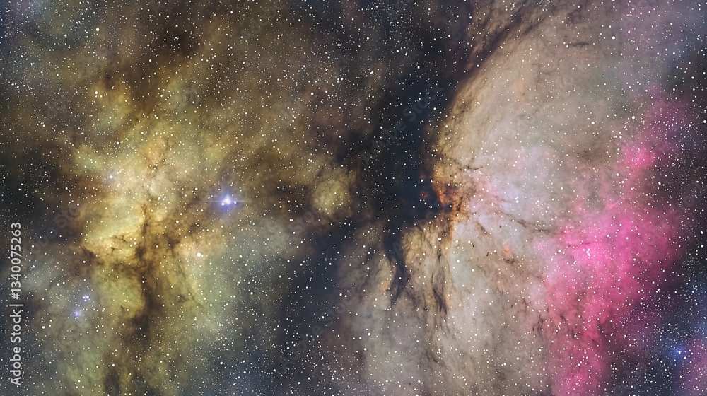 Poster gorgeous close-up of a colorful nebula with a bright star creating a stunning cosmic scene in the ni