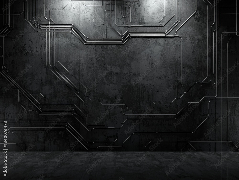 Aufkleber a dark, textured wall featuring intricate, illuminated circuit patterns, creating a modern and techn