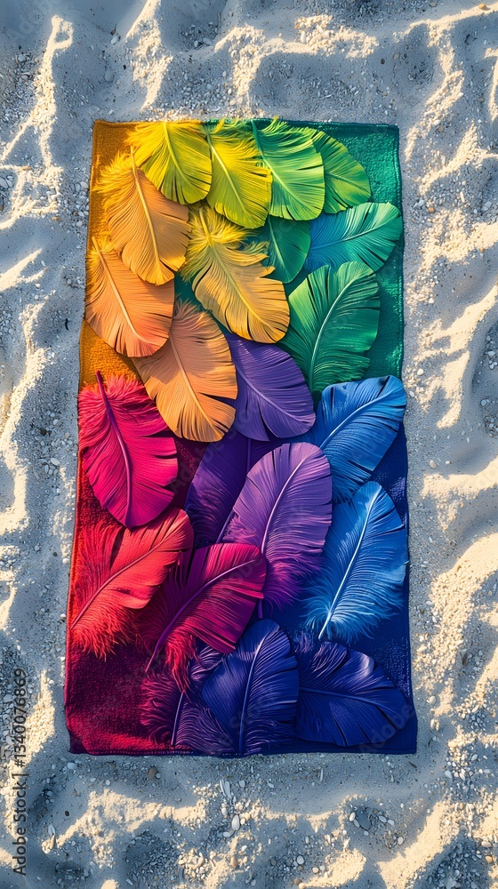 Aufkleber cozy blanket adorned with colorful feather patterns bringing a playful touch and artistic flair to a