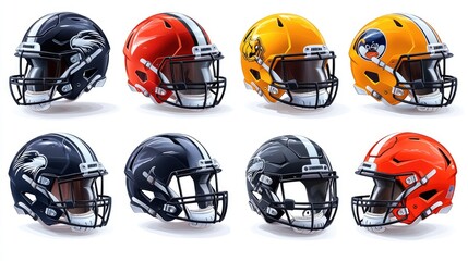 Fototapeta premium Collection of colorful football helmets